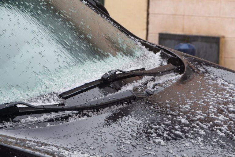 Hail on the windshield of a car