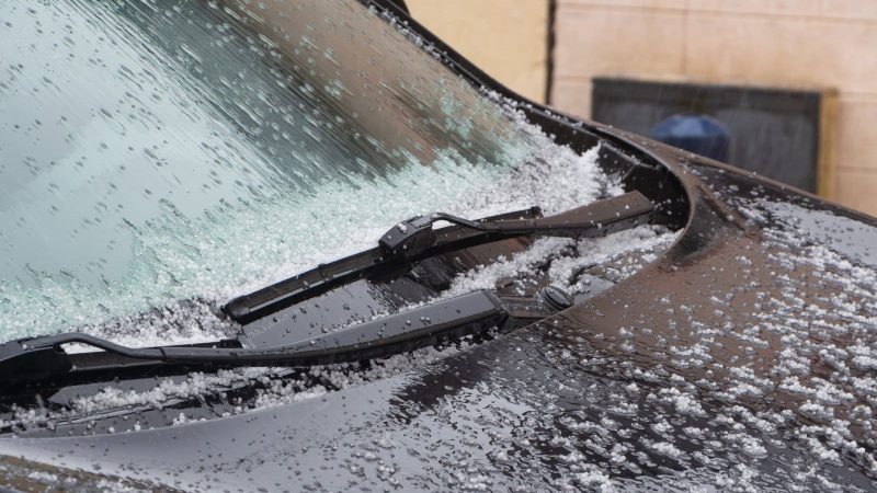 Hail on the windshield of a car